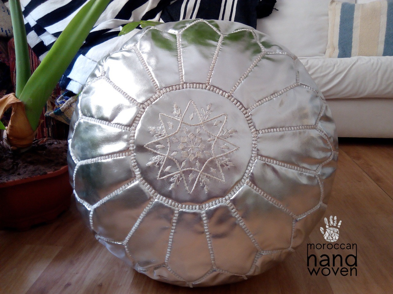 Silver on sale pouf ottoman