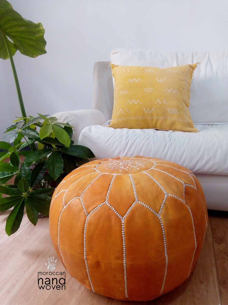 Orange leather hot sale pouf