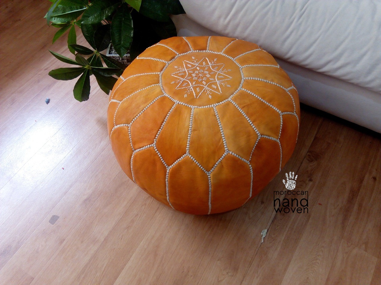 Orange cheap leather pouf