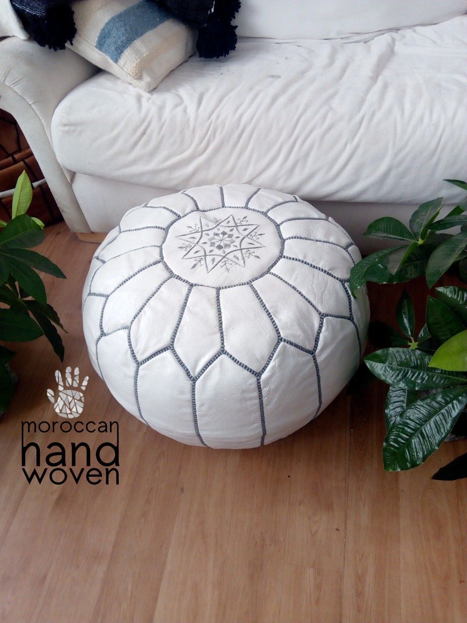 Grey moroccan pouffe top
