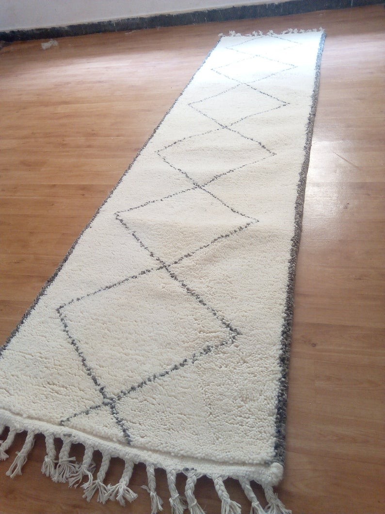 Moroccan Runner Beni Ourain Runner Rug Shag Pile Full Wool