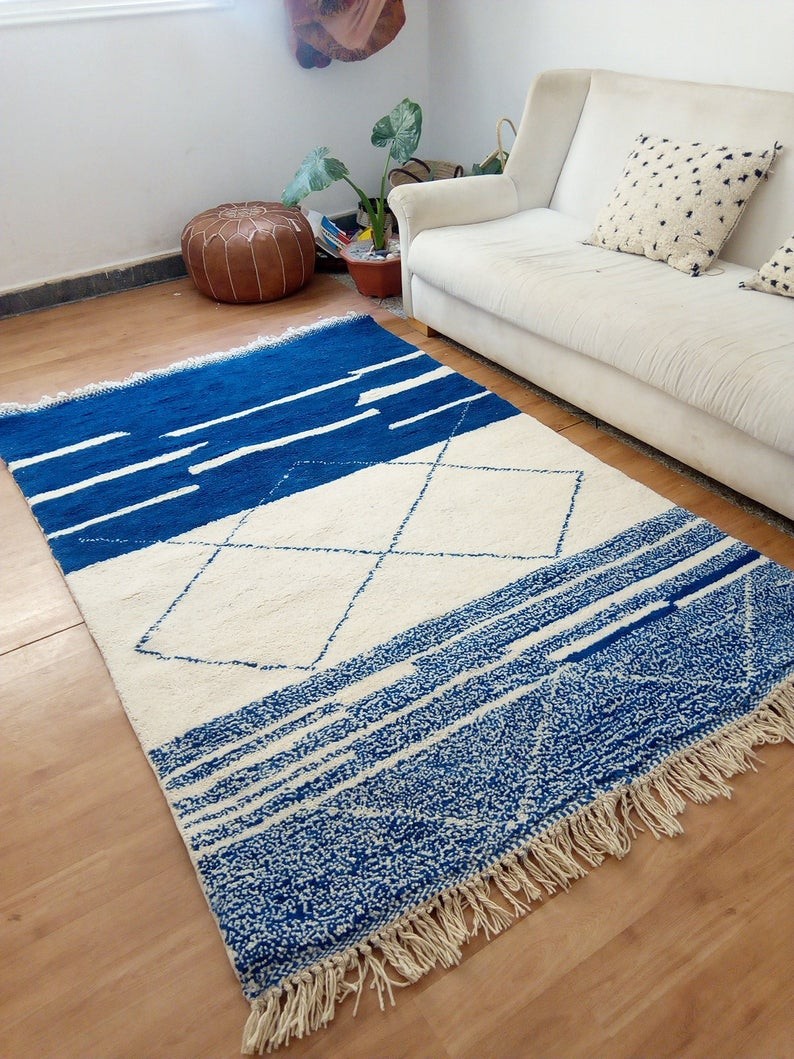 Moroccan Beni Ourain Style Handwoven, Blue And Green Area Rug 5 215 7