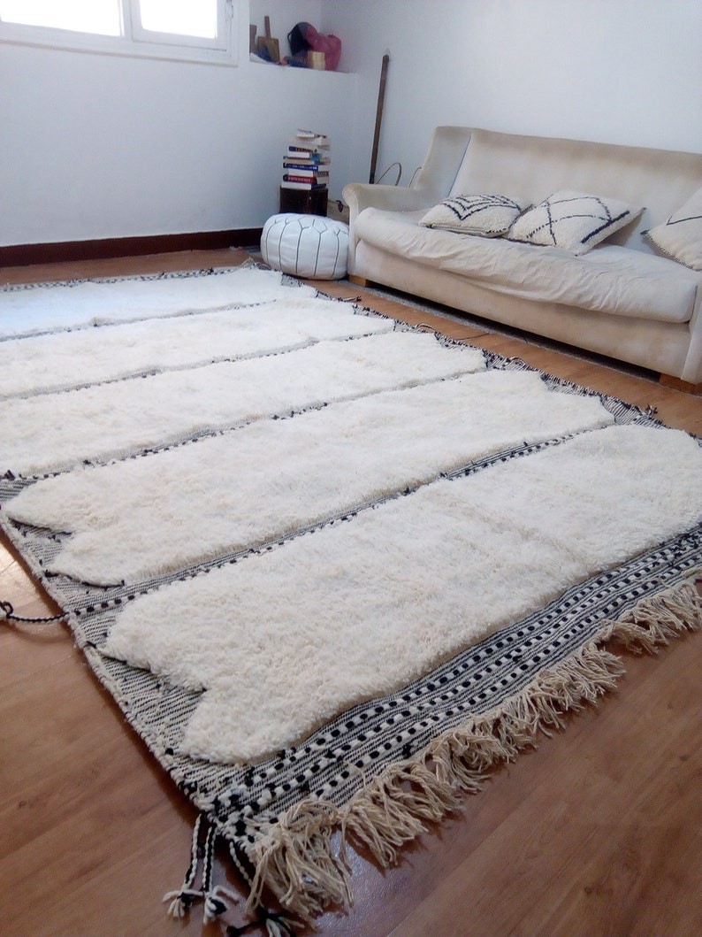 Handwoven Wool Rug Living room Custom Rug Teppich berber contemporary rug Beni ourain Floor Rug rug Hand knotted Moroccan White Rug