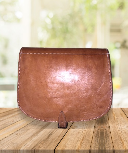 Handmade brown leather crossbody bag from morocco