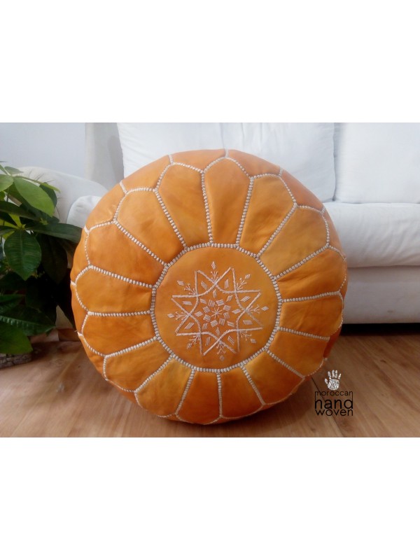 Moroccan light orange POUF white Stitching