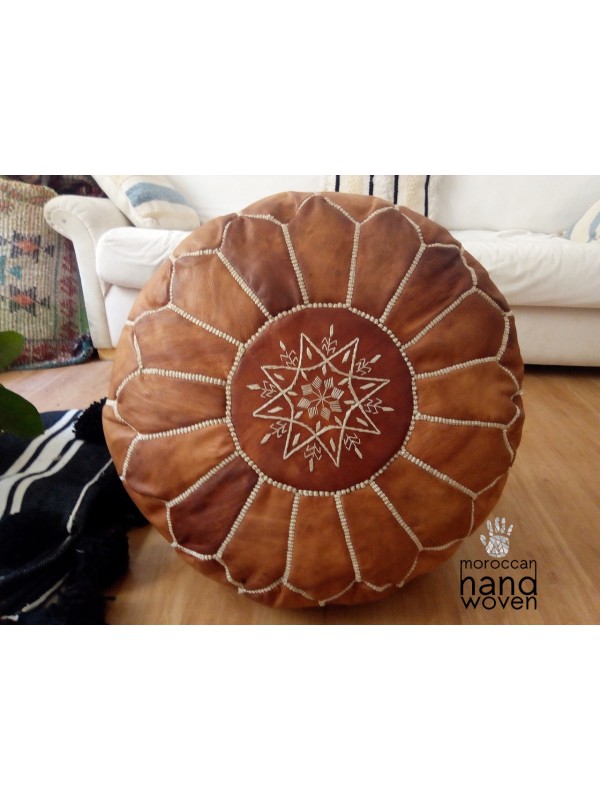 Moroccan oiled tan handmade pouf