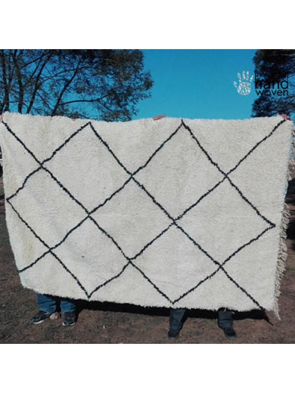 Beautiful Beni Ourain Tribal Rug - Shag Pile - Natural Wool - 160 X 250cm moroccanhandwoven