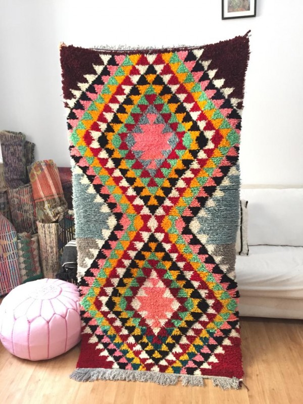 Vintage Moroccan Boucherouite (Boucheroute) Rug - Authentic rugs - Natural Wool - 195x95