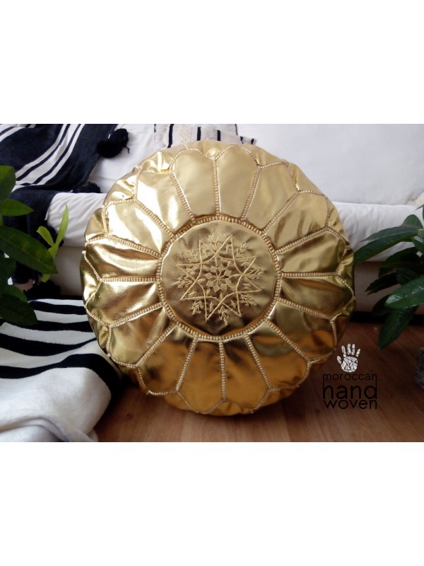 Moroccan  POUF gold with Stitching - handmade Pouf leather ottoman pouf Moroccan pouf unstuffed