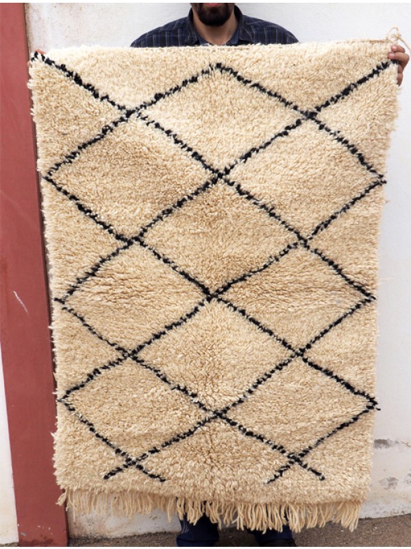 Small Moroccan Rug - Beni Ourain Tribal Rug - Shag Pile - Natural Wool -95x63 moroccanhandwoven