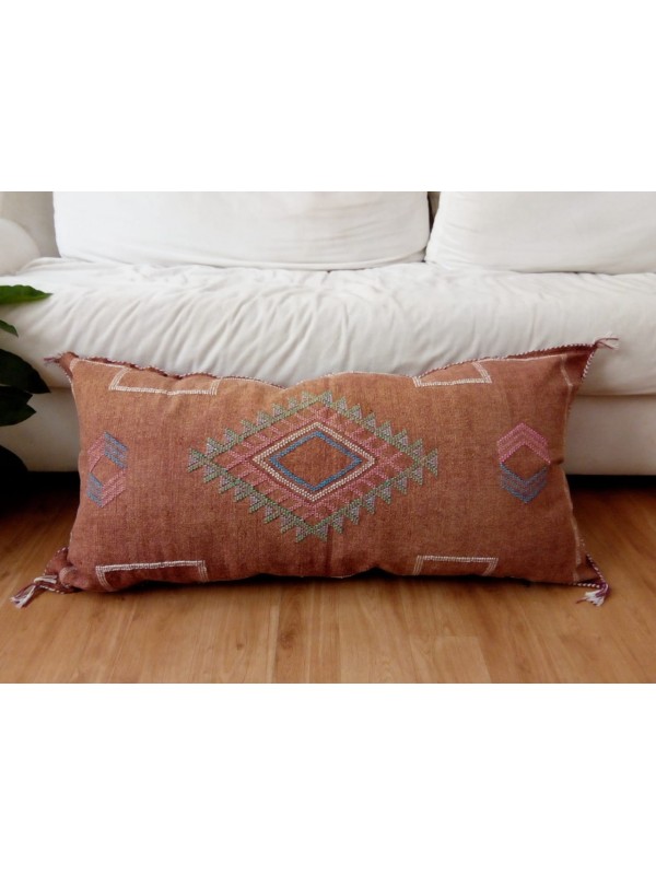  large Moroccan sabra CACTUS Silk pillow - LUMBAR Sabra silk - brown inspiration pillow unstuffed