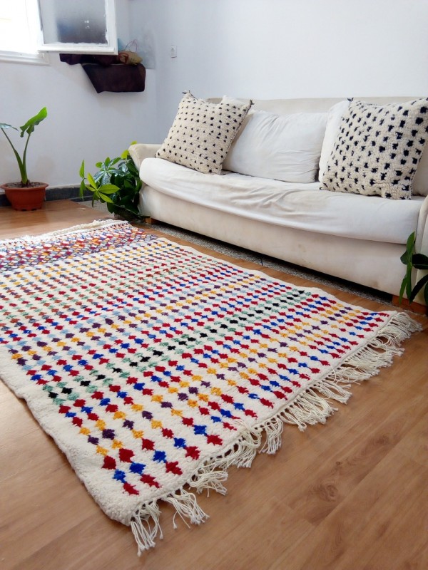  Moroccan Hand Woven Rug - Beni Ourain Style - Colorful Pattern Carpet