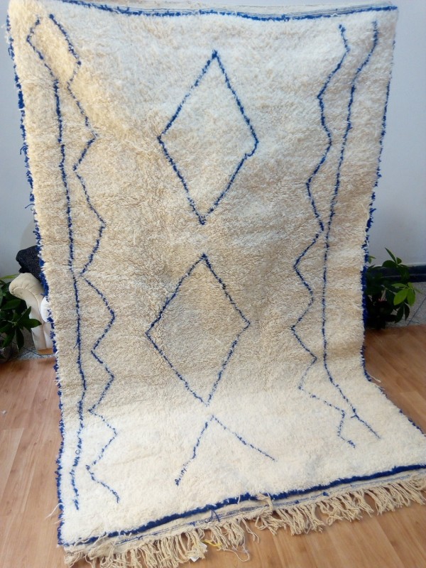 Beni Ourain Rug Style with Blue Design - Tribal Rug - Full Wool