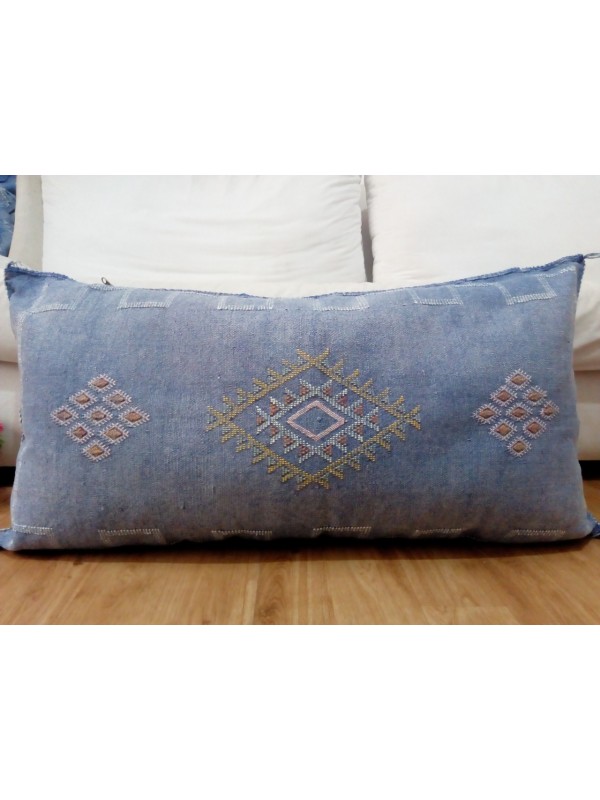  LUMBAR Sabra silk large Moroccan sabra CACTUS cushion - Blue Jeans pillow unstuffed