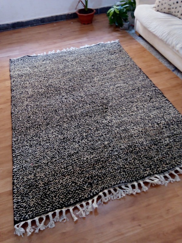 Moroccan Black touch hand woven rug - Beni Ourain Style - Full Wool