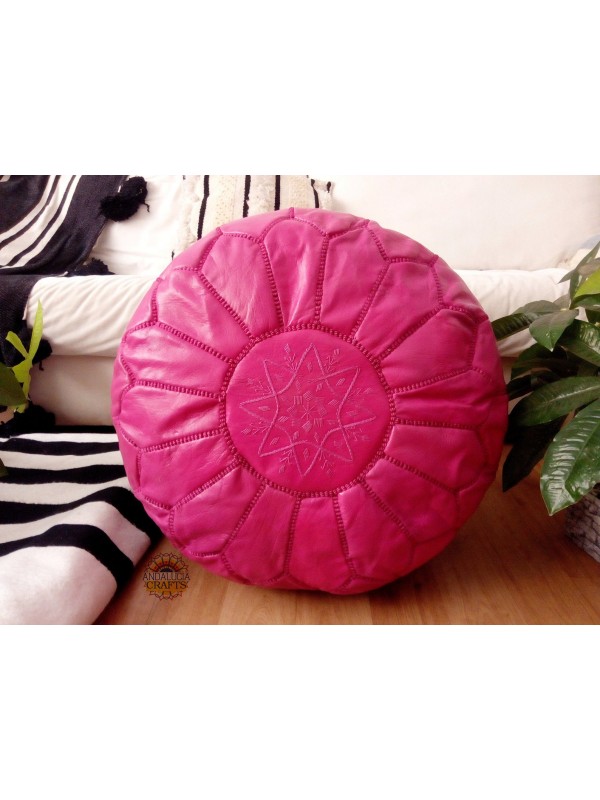 Moroccan Pouf Leather Dark Pink Ottoman chairs tabouret Footstool