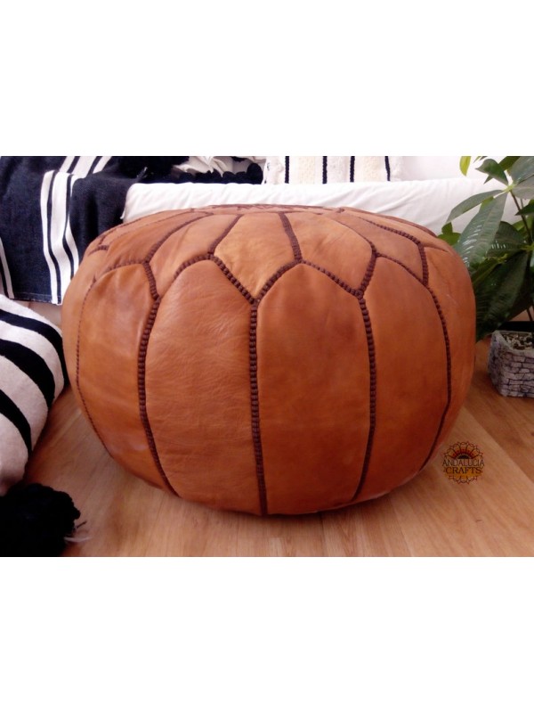  Moroccan pouf Ottoman with brown Stitching - handmade Moroccan leather pouf ottoman pouf Moroccan tan pouf unstuffed