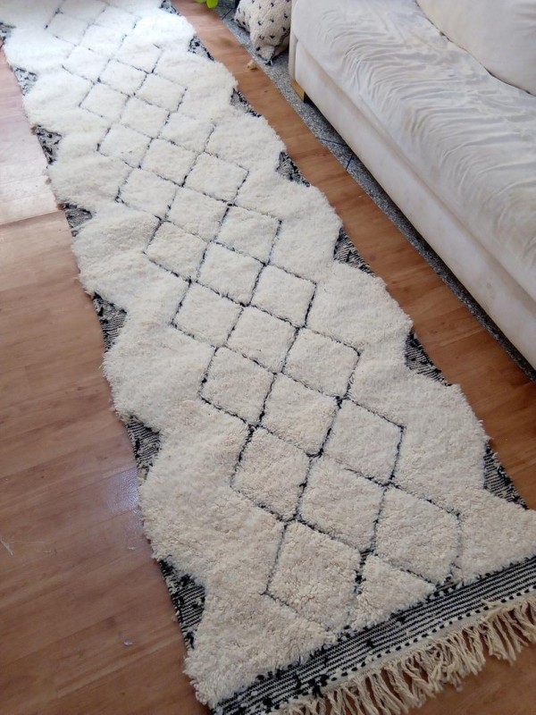 Moroccan Runner Carpet - Art Design - Beni Ourain Style - Full Wool