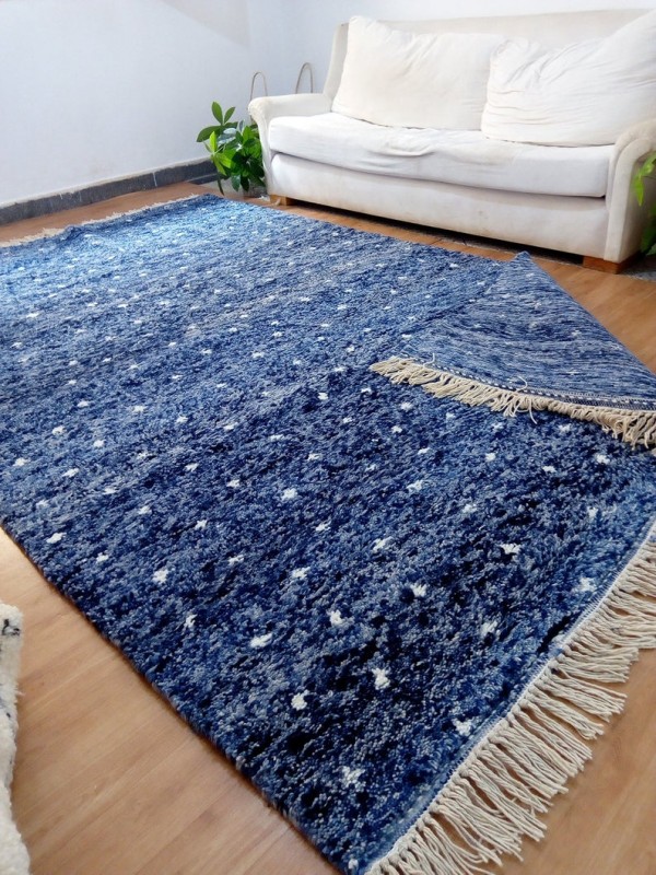 Moroccan hand woven beni ourain fots rug style - dark blue skye with starts - authentic moroccan rug -Wool