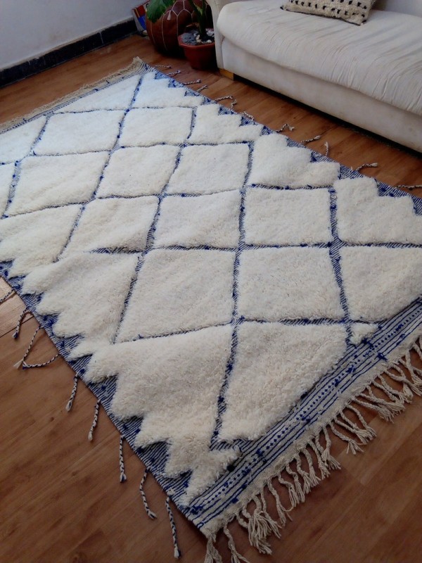 Moroccan Handmade Rug - Beni Ourain Tribal Rug style - Blue Pattern - Wool