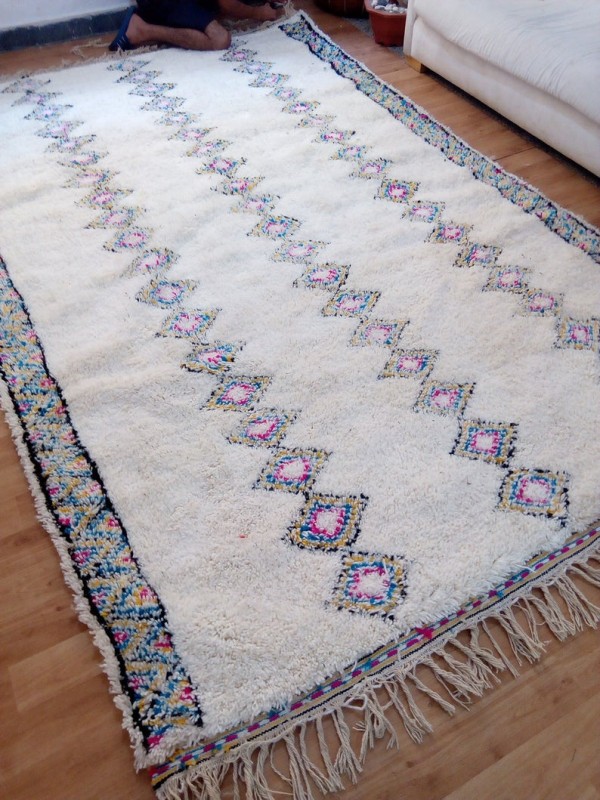 Beni Ourain Style - Colored Design - Moroccan Carpet - Full Wool