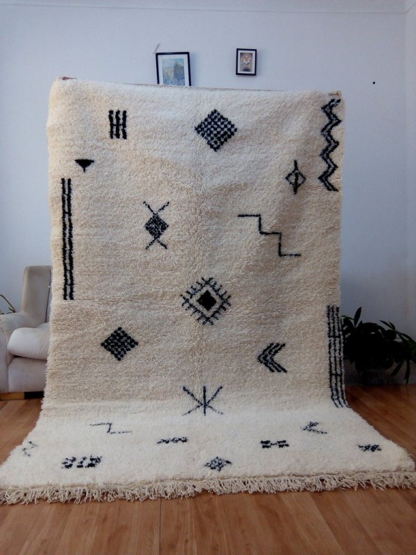 Moroccan Hanwoven - Beni Ourain Style - Moroccan Carpet - Shag Pile - Full Wool