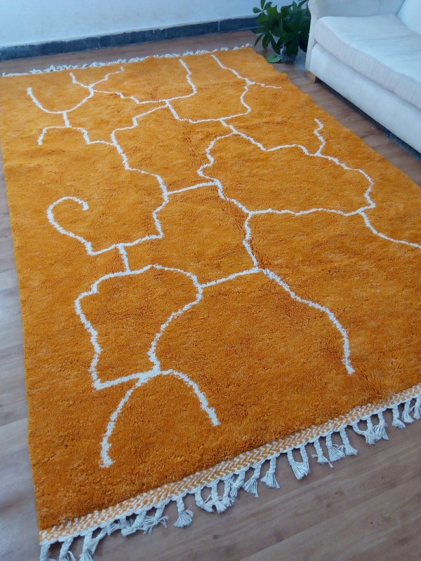 Moroccan Hand woven Beni Ourain Style - Orange Berber Design - Wool