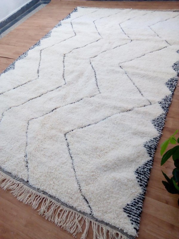  Moroccan Beni Ourain Style - Tribal Rug - Waves Design - Shag Pile - Full Wool 