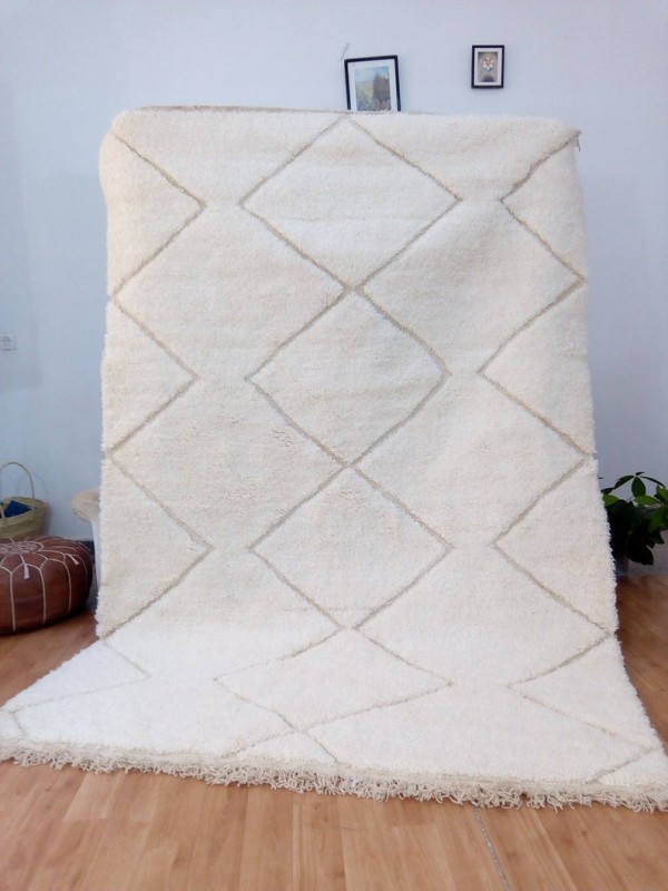 Beni Ourain Style - Uni Color - Tribal Rug - Shag Pile - Faded Desgin - Wool