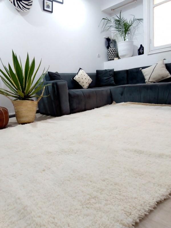  Moroccan Beni Ourain Living Room Rug - Hand Woven Carpet - Uni - Full Wool 