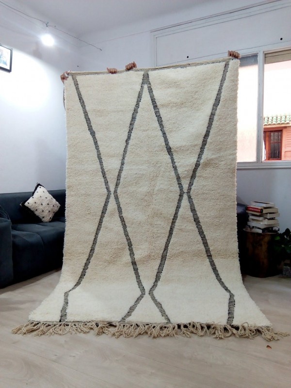 Beni Ourain Style - Thick Lines - Tribal Rug - Shag Pile  - Wool