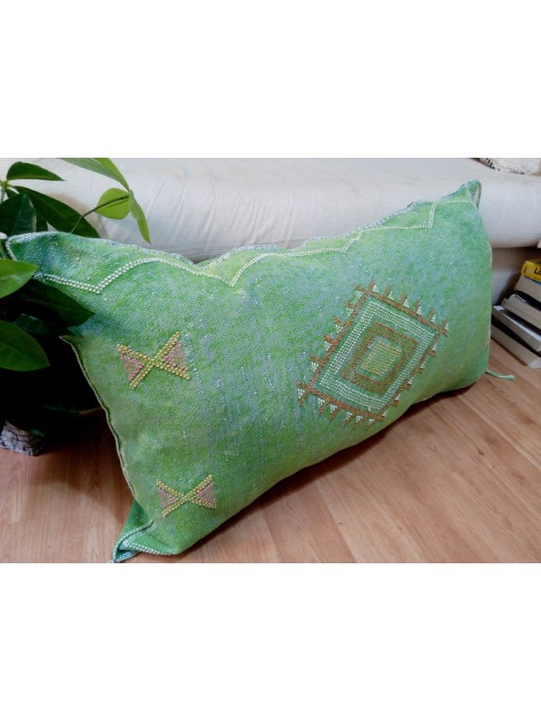 LUMBAR Sabra silk large Moroccan sabra CACTUS Silk pillow - Dark Seaweed pillow