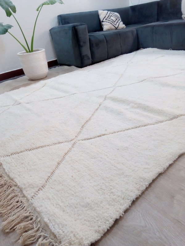 Moroccan beni ourain style - Big Diamonds Uni - Moroccan rug - Full Wool