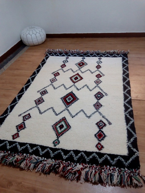 Moroccan Hand Woven Rug - Beni Ourain Style - Colored Pattern Carpet - Wool