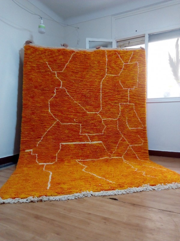 Moroccan hand woven beni ourain style - Orange rug - hand woven moroccan rug -Wool
