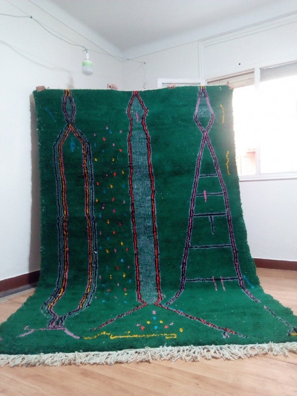 Azilal Style - Hand woven Moroccan Green Wool Rug - handmade Carpet