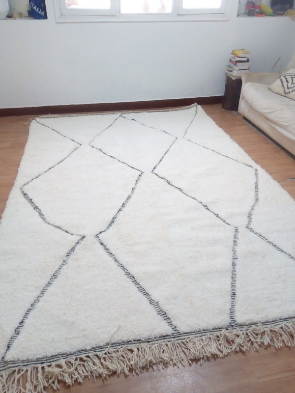Berber carpet - Beni Ourain Tribal Rug Style- Shag Pile - Wool 