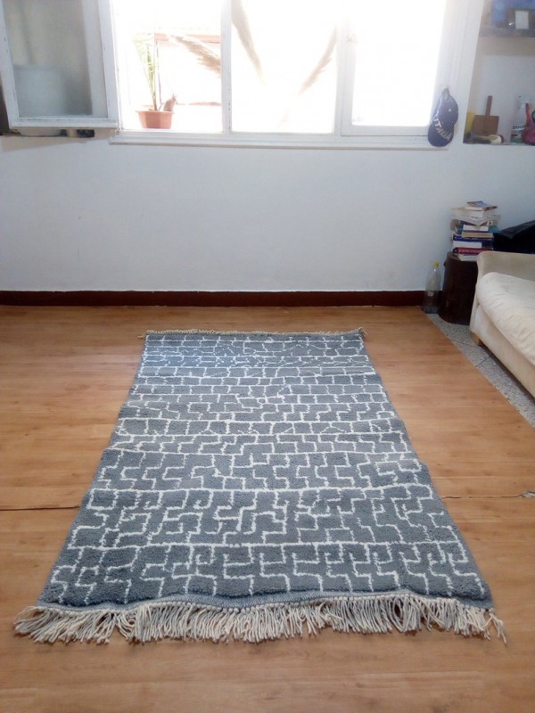 Moroccan hand woven Rug - Full Light Gray with White Pattern