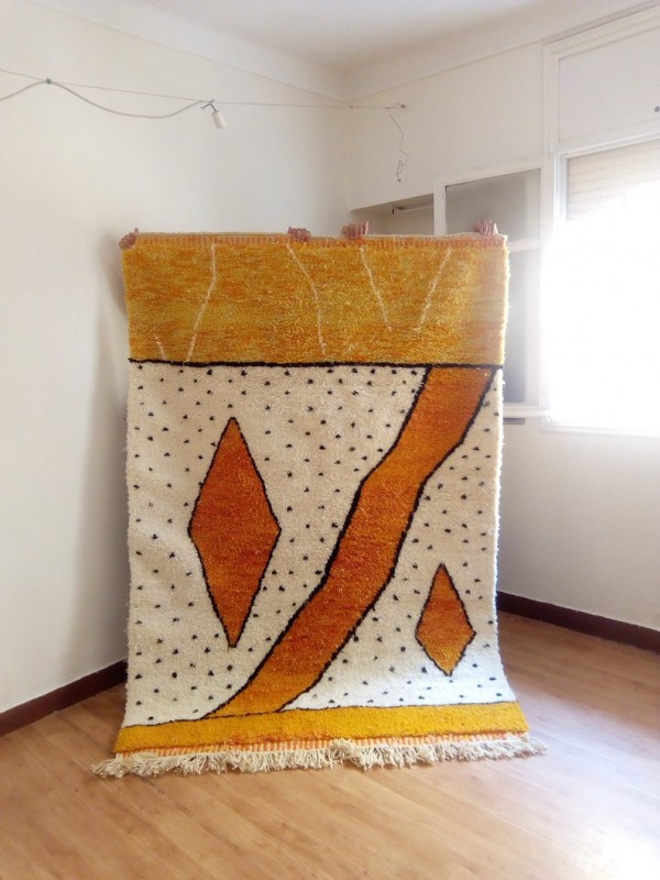 Moroccan hand woven beni ourain style - Orange rug - hand woven moroccan rug -Wool 