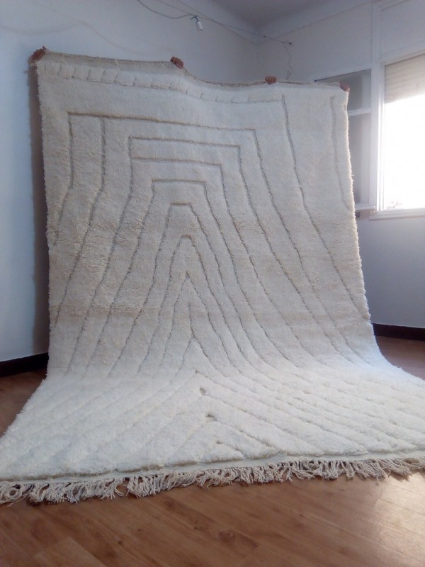 Modern beni ourain style - Diamonds Uni Pattern - Moroccan rug - hand woven Wool