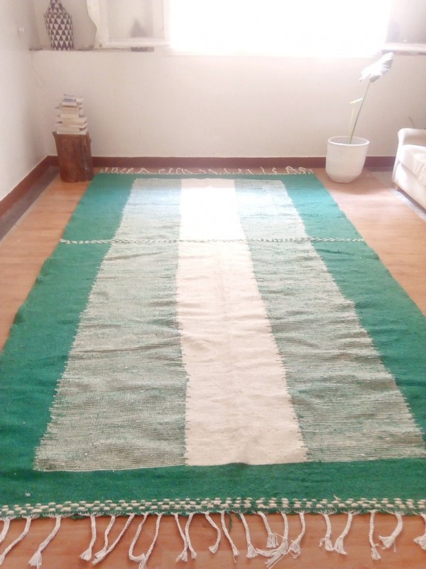 Large Green Moroccan rug handmade - Moroccan carpet 11.2x6.7 feet, Hand Woven Zanafi Style