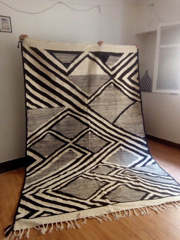 Large Moroccan rug handmade WOOL - Moroccan carpet 9.7x6.7 ft, Hand Woven Black Zanafi Style