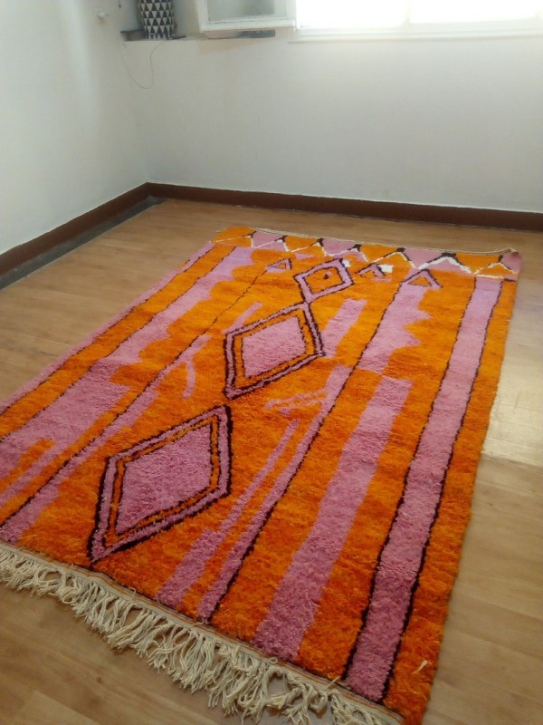 Moroccan hand woven beni ourain style - Orange rug - hand woven Moroccan rug -Wool