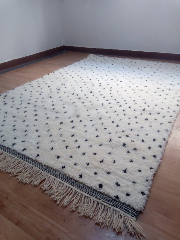 Beni Ourain Style - Hand Woven Wool Rug - Black Bold Dots Carpet - Tribal Rug