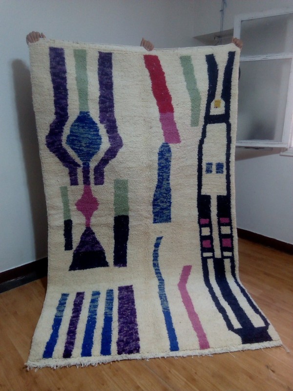 Berber Design - pink blue touch rug - handmade Moroccan Carpet