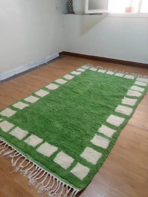 Beni Ourain Style - Hand woven Moroccan Green Wool Rug - handmade Carpet 