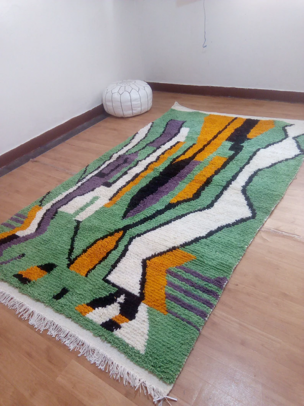 Hand woven Moroccan Green Wool Rug - handmade Carpet