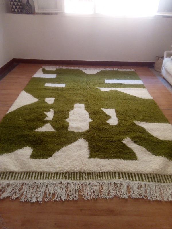 Beni Ourain Style - Hand woven Moroccan Green Wool Rug - handmade Carpet 