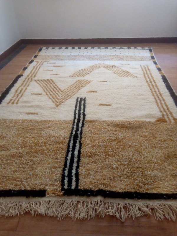 Moroccan Hand Woven Rug - Beni Ourain Style - Camel Level Design Carpet - Wool