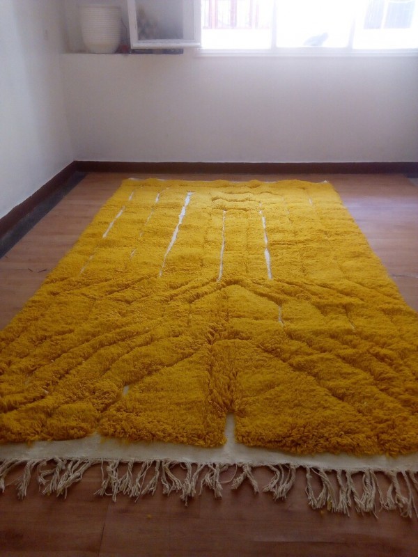 Moroccan hand woven yellow patterns rug - Beni Ourain Style- Wool - 296 X 188cm